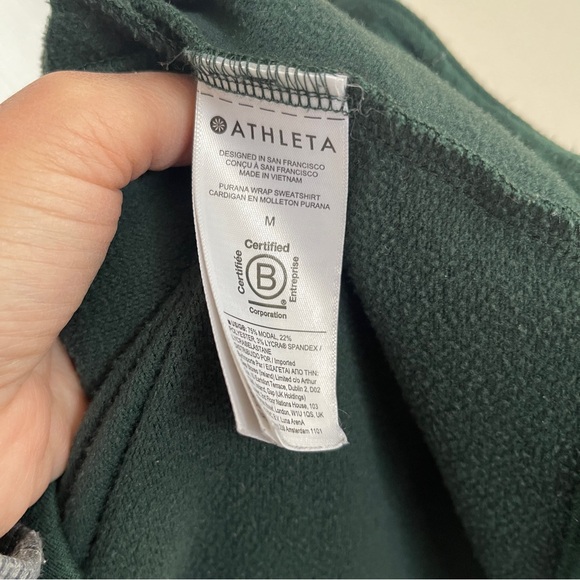 Athleta Purana Wrap Forest Green Sweatshirt Sz M Gently Loved - Picture 6 of 9